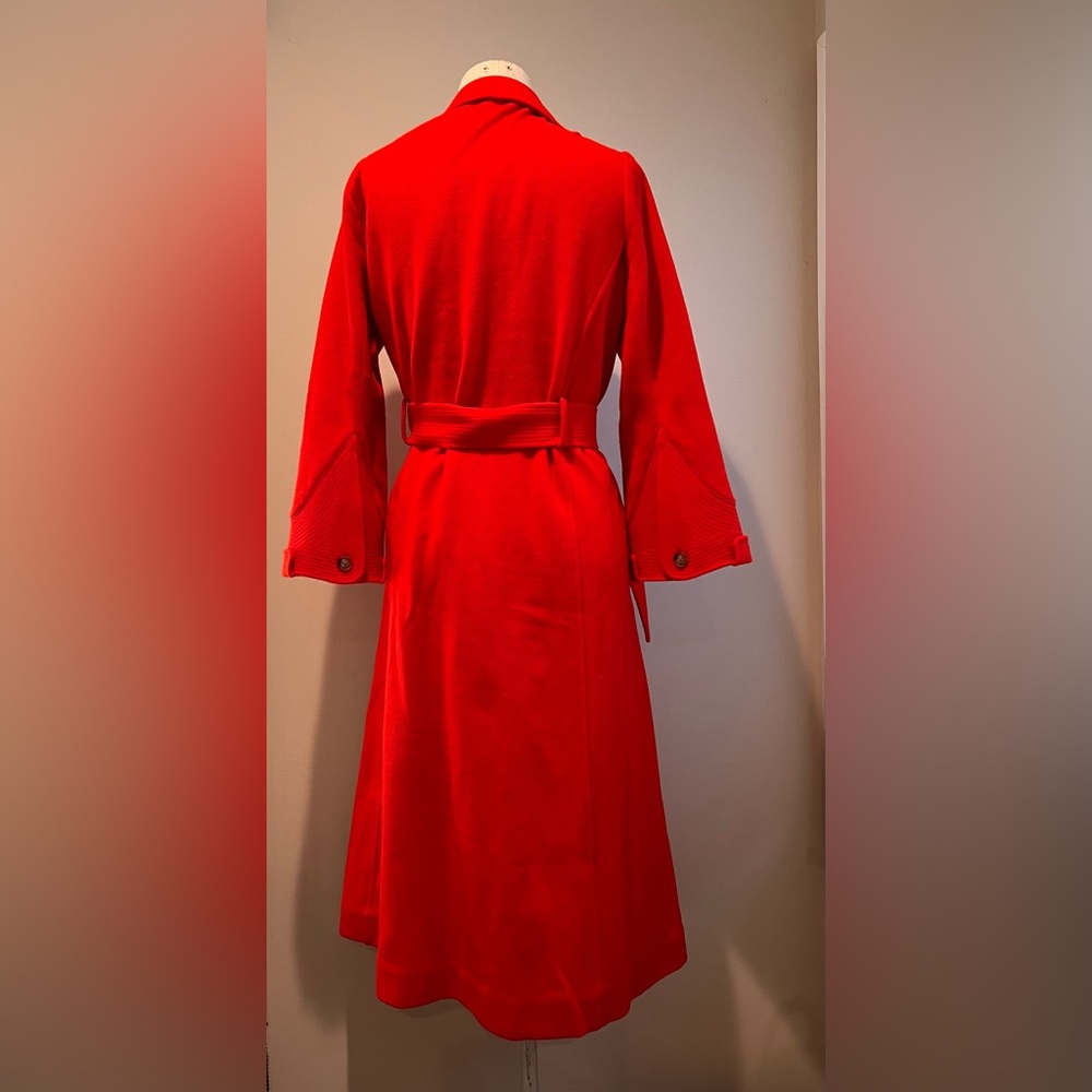 THE GREAT. Trapunto long wool hot red trench coat tie waist sz 0 XS S - Picture 10 of 13